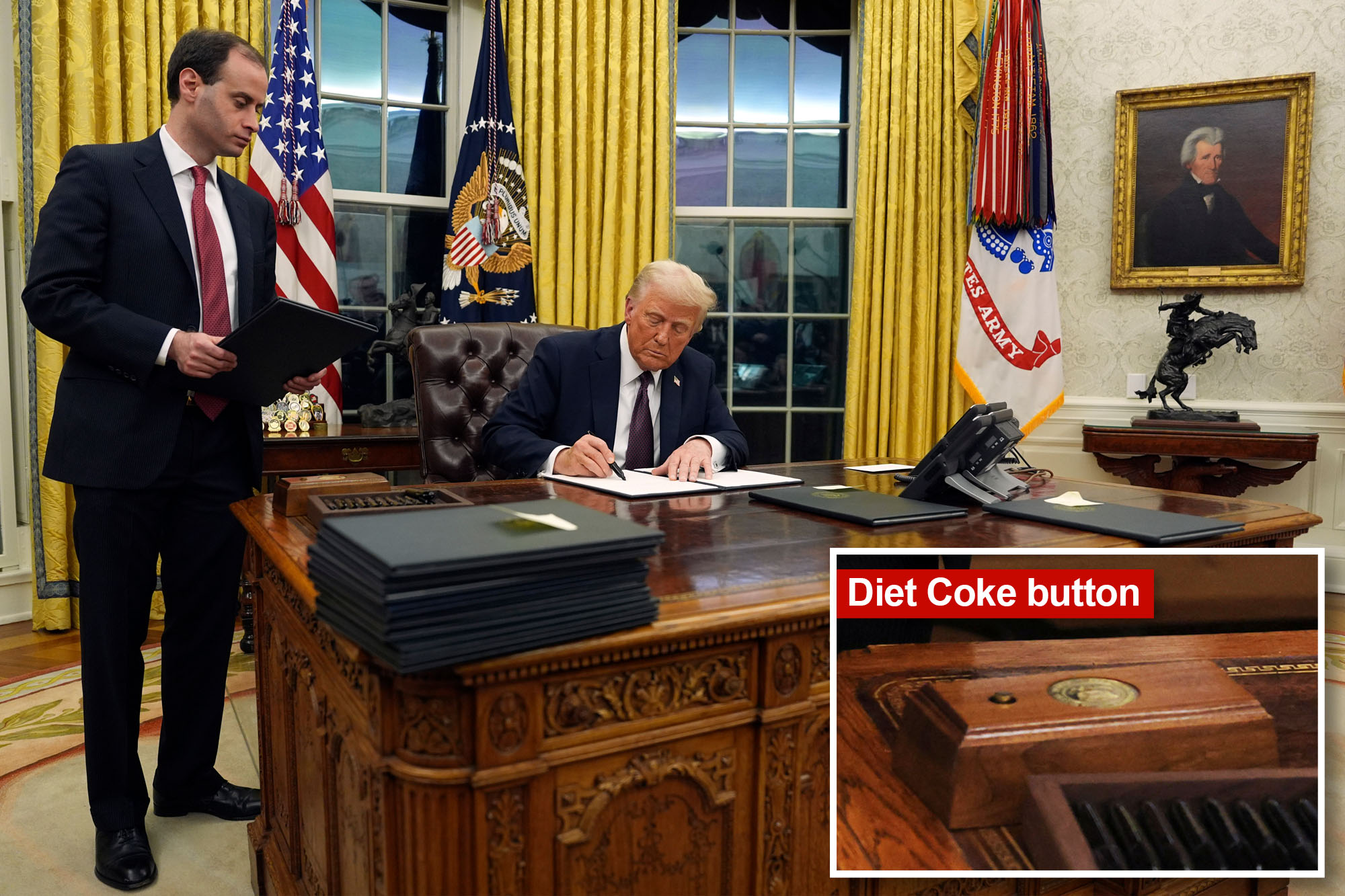 Trump Diet Coke Button in White House